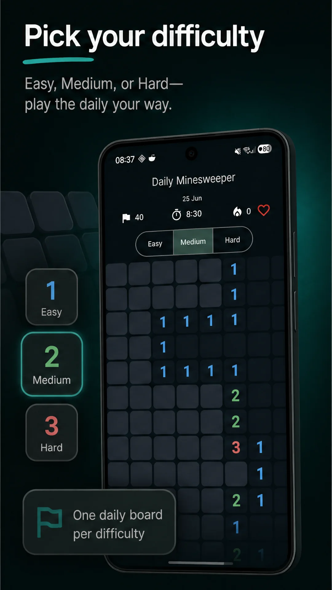 Daily Minesweeper — pick your difficulty