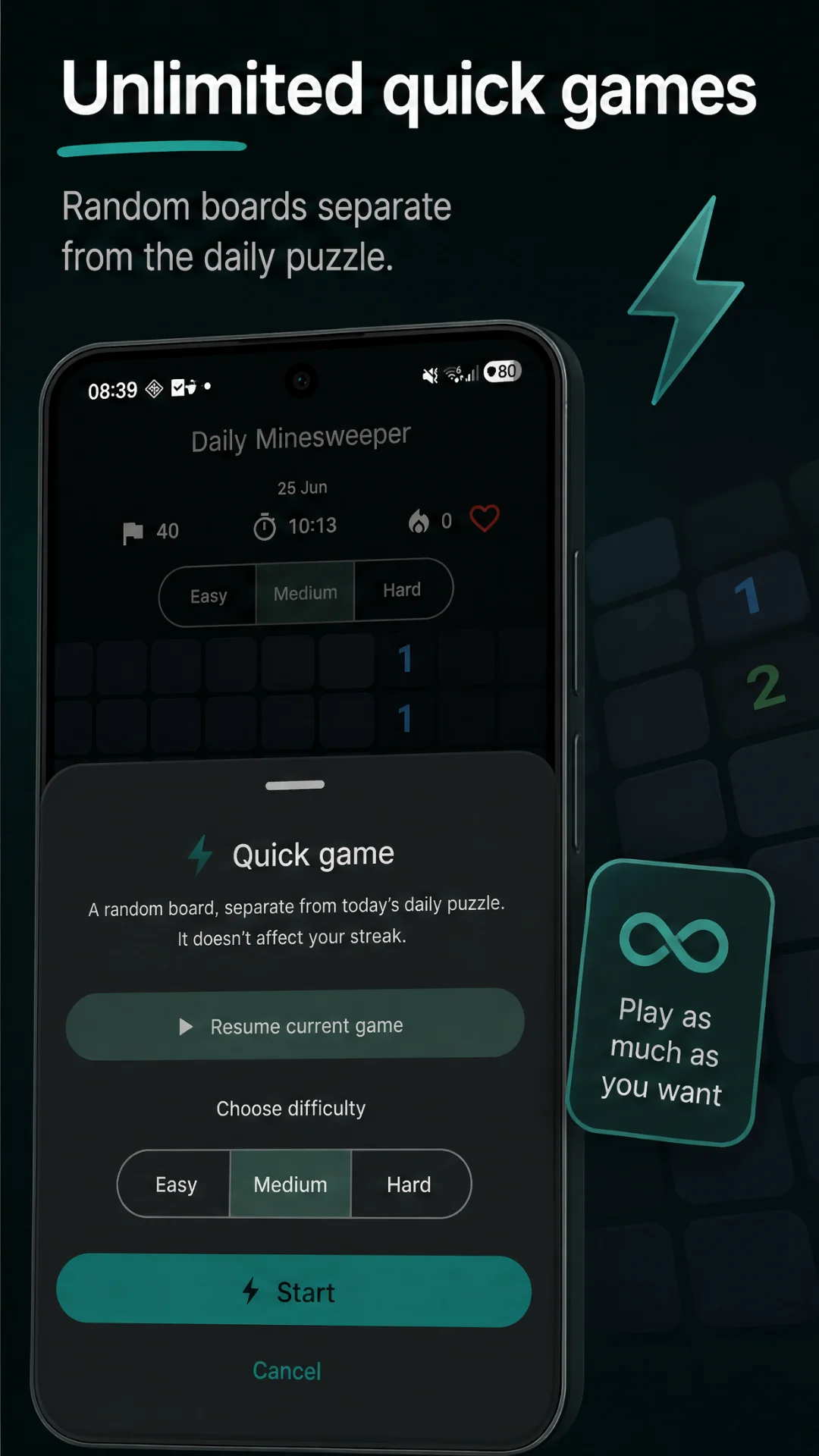 Unlimited quick games separate from the daily puzzle